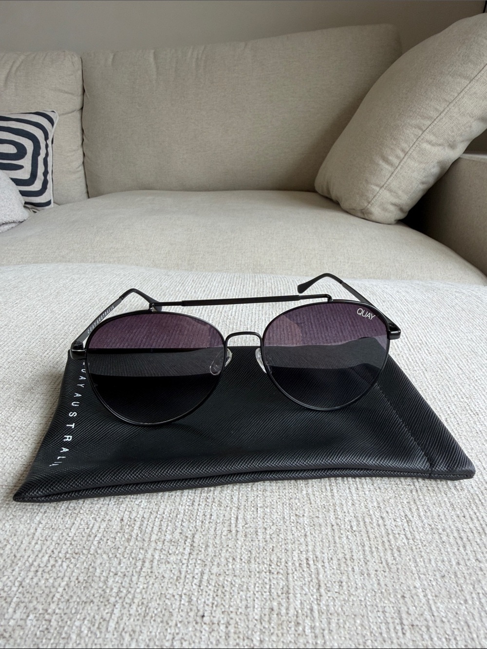 Quay Australia Black Frame Sunglasses with Gradient Purple Lenses